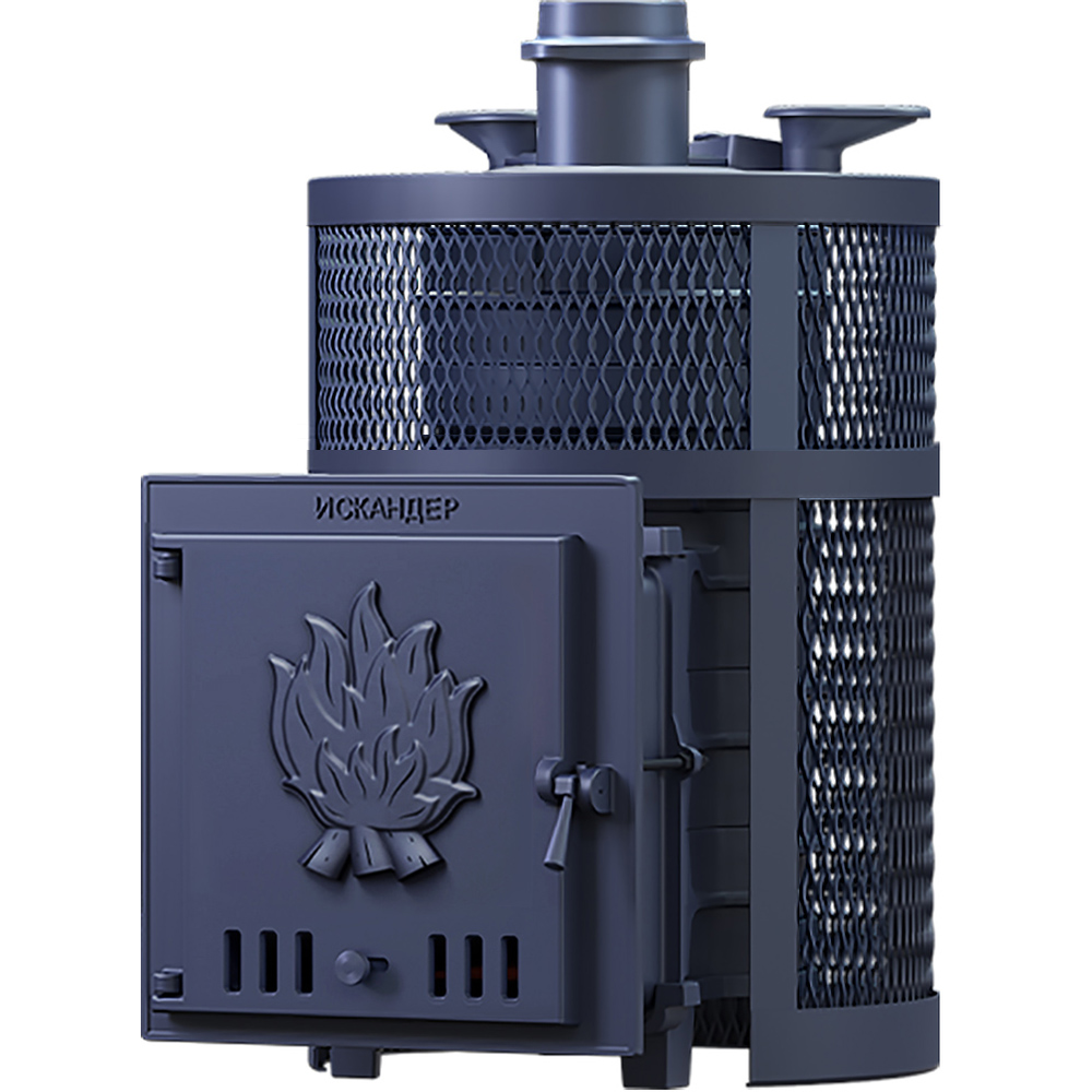 Печь Искандер ЗК 18 Pro Ураган  с доп. кольцом, с сеткой для камней и чугунной дверцей для парных до 18 м³