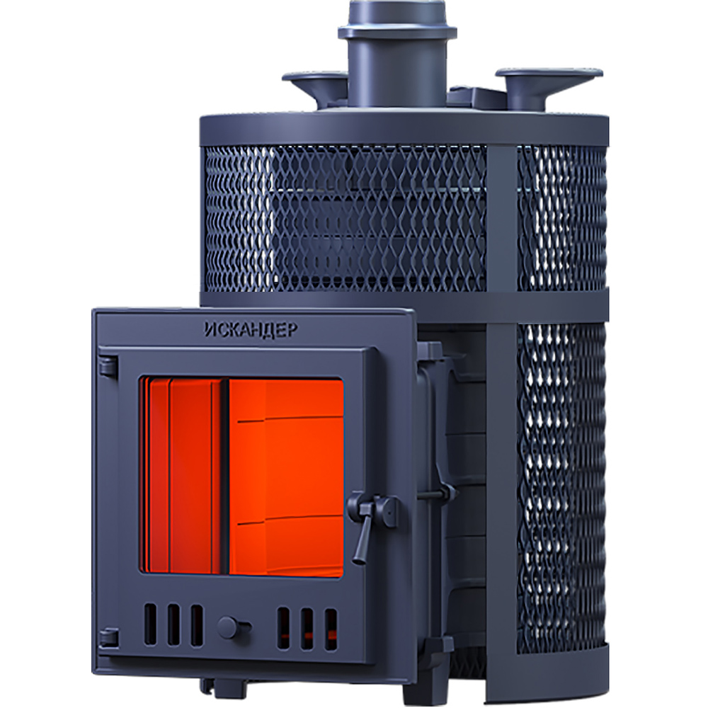 Печь Искандер ЗК 18 Pro Ураган  с доп. кольцом, с сеткой для камней и дверцей со стеклом для парных до 18 м³