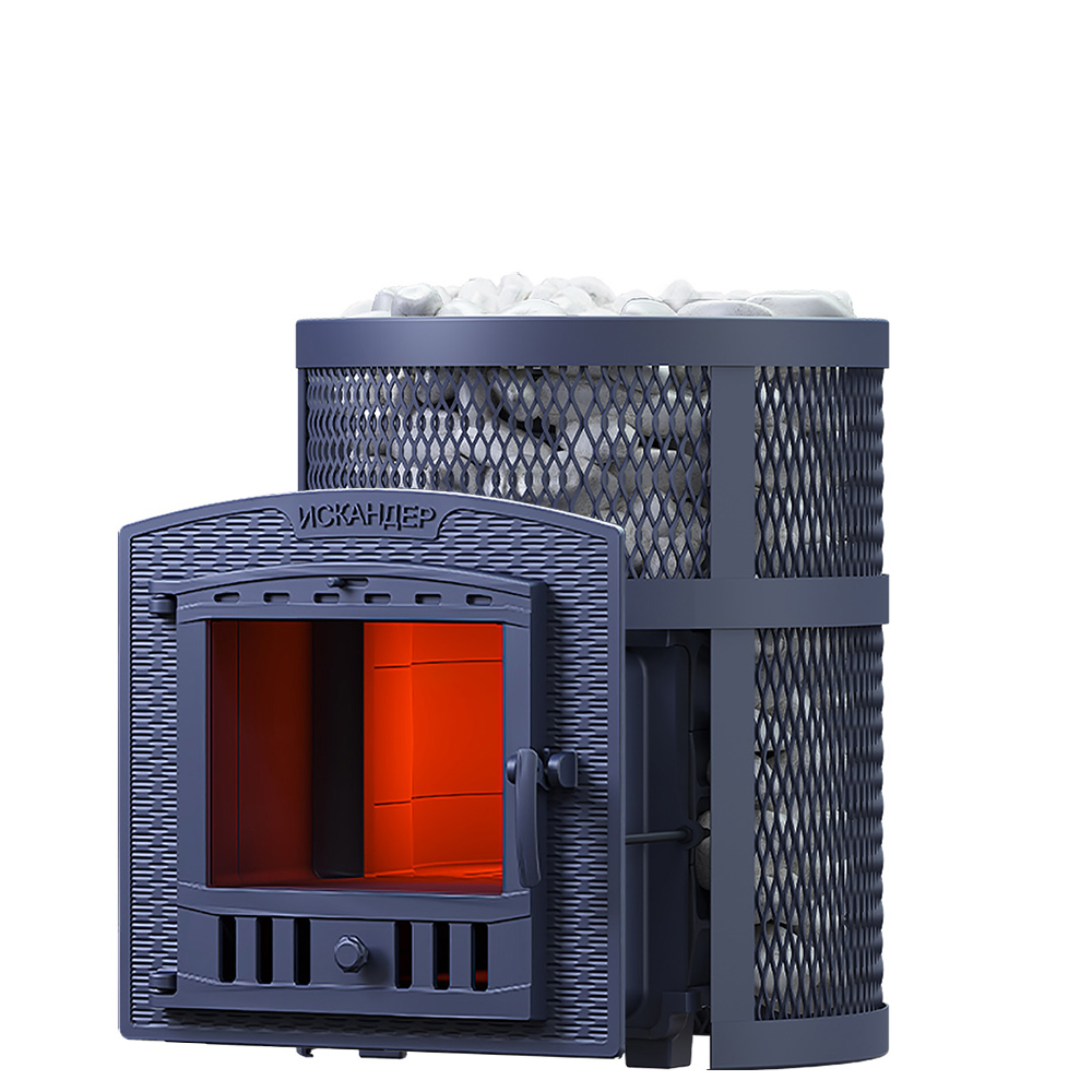 Печь Искандер 16 с сеткой для камней и панорамной дверцей со стеклом для парных до 16 м³