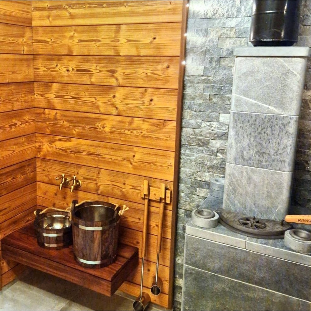 Печь  Авангард ЗК 25 в облицовке Оптима 725/40 Талькохлорит и дверцей со стеклом для парных до 25 м³