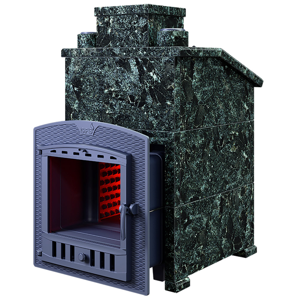 Печь Гроза 24 в облицовке Классика 930/30/40 Пироксенит и дверцей со стеклом для парных до 24 м³