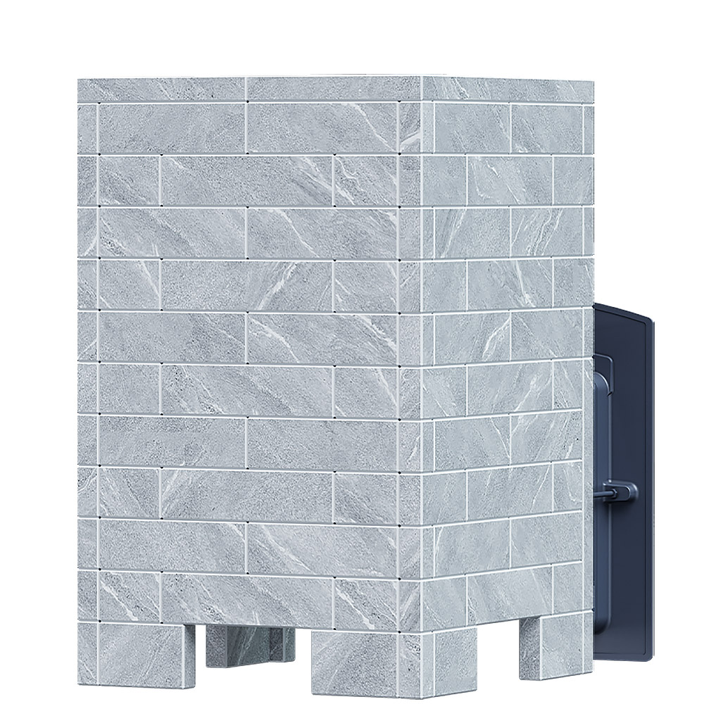 Печь Гроза 18 в облицовке Классика 850/30/40 Талькохлорит вирпич и панорамной дверцей со стеклом для парных до 18 м³