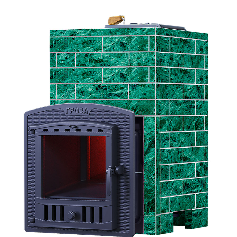 Печь Гроза 24 в облицовке Классика 930/40 Змеевик кирпич и панорамной дверцей со стеклом для парных до 24 м³