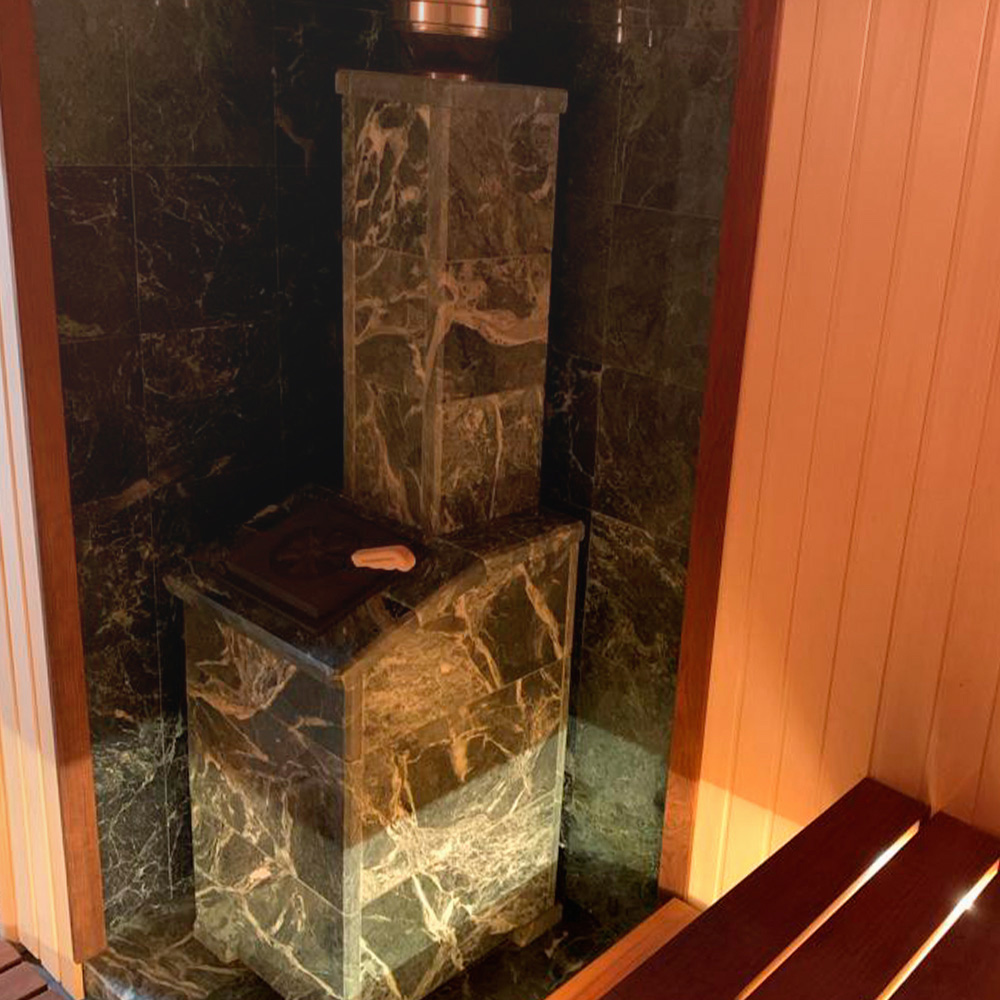 Печь Гроза 24 в облицовке Классика 930/30/40 Пироксенит и панорамной дверцей со стеклом для парных до 24 м³