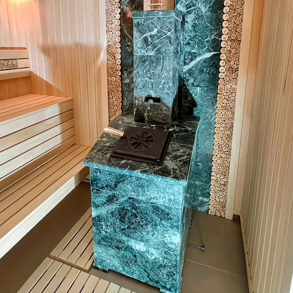 Печь Гроза 24 в облицовке Президент 930/30/40 Змеевик и дверцей со стеклом для парных до 24 м³