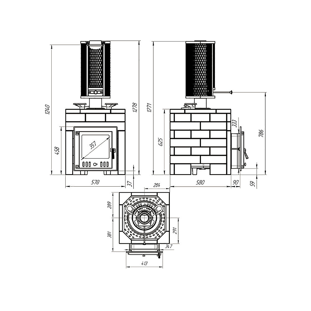 Печь Искандер 18 в облицовке Оптима 680/40 Змеевик кирпич и дверцей со стеклом для парных до 18 м³