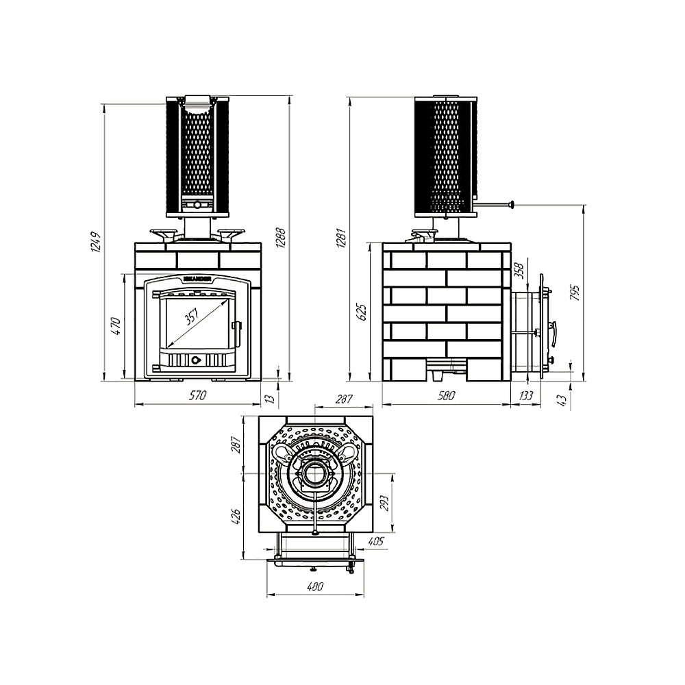 Печь Искандер 25 в облицовке Оптима 680/40 Змеевик и дверцей со стеклом для парных до 25 м³