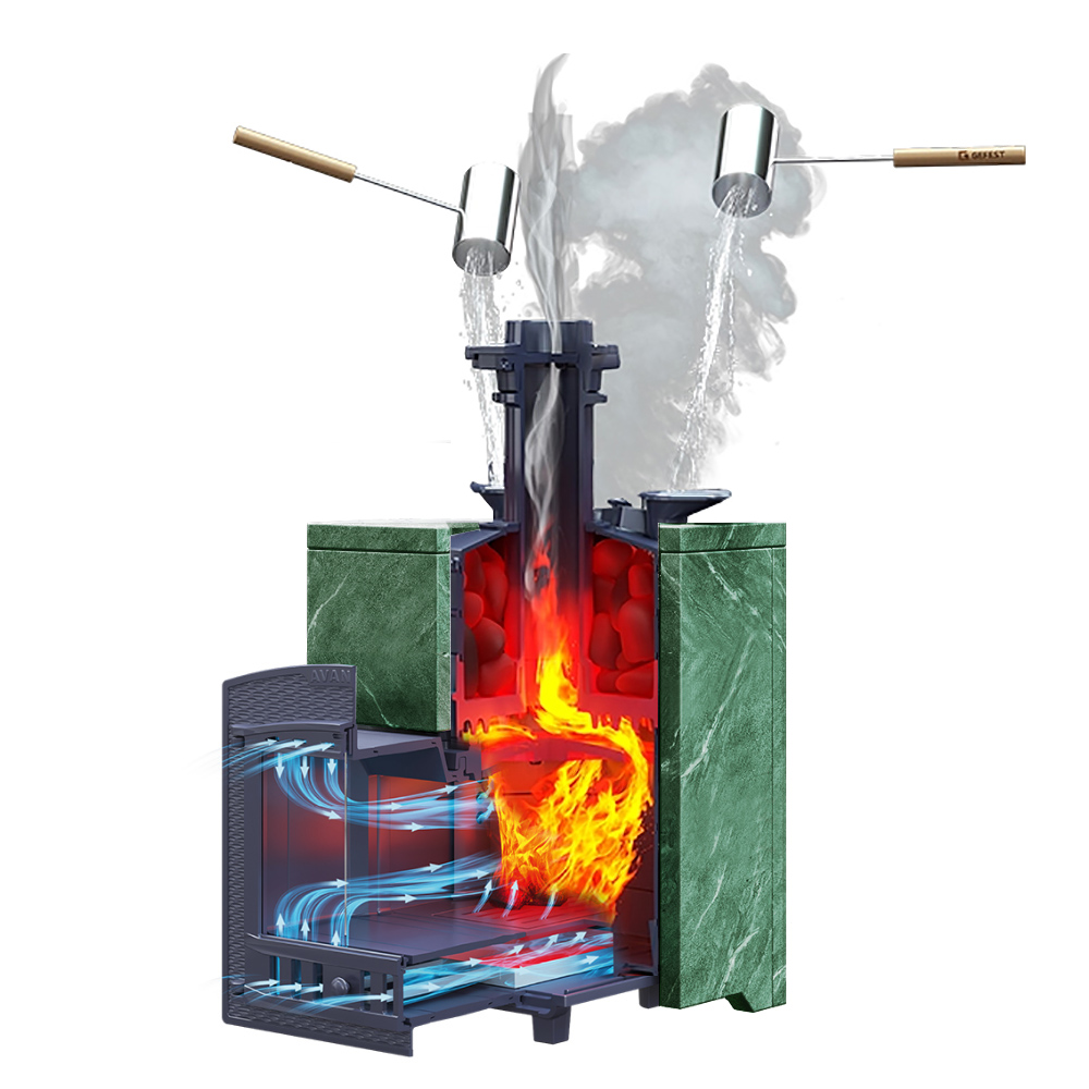 Печь Искандер 25 в облицовке Оптима 680/40 Змеевик кирпич и панорамной дверцей со стеклом для парных до 25 м³