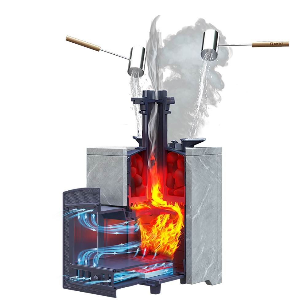 Печь Искандер 18 в облицовке Оптима 680/40 Талькохлорит кирпич и дверцей со стеклом для парных до 18 м³